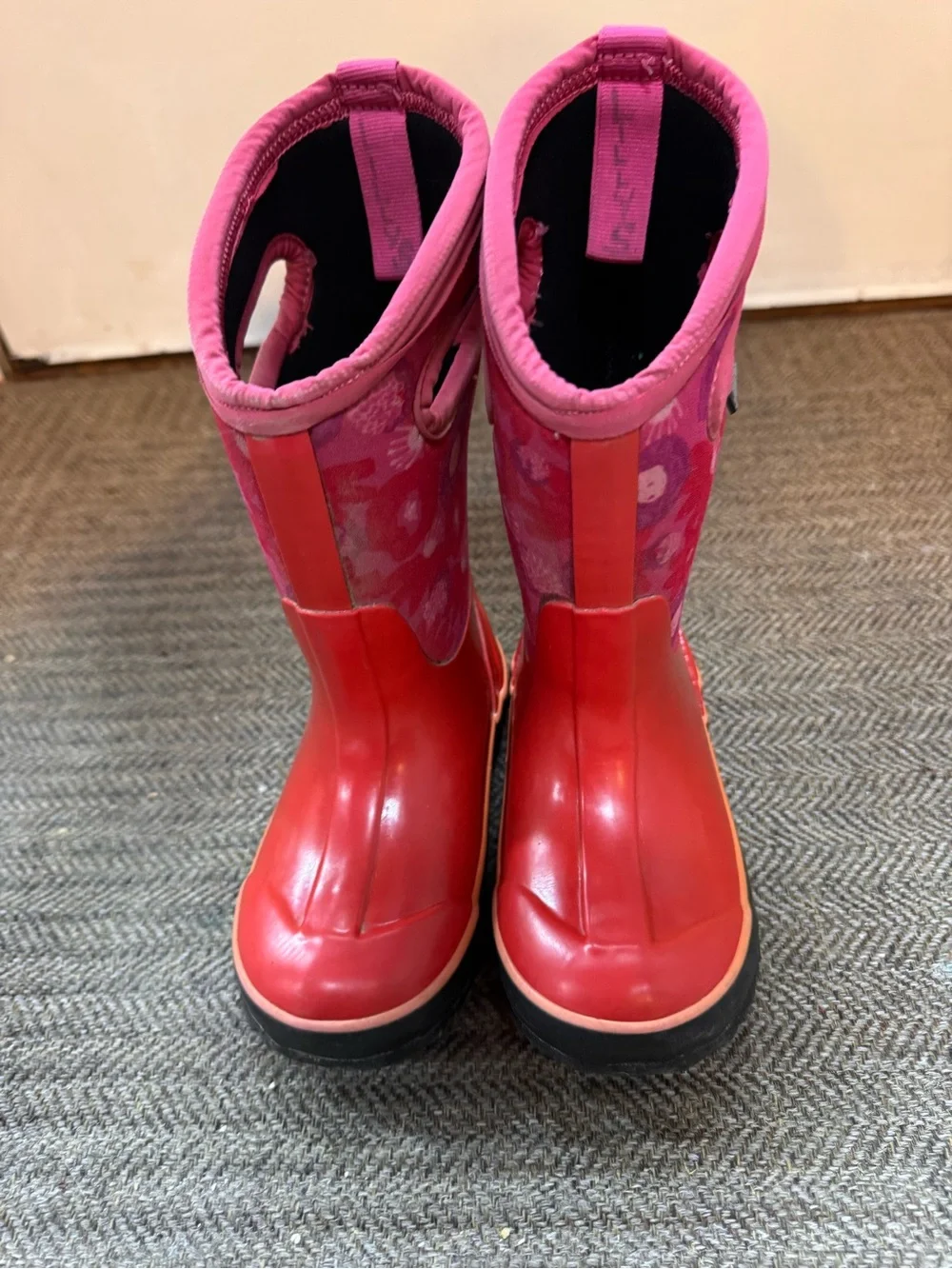 BOGS Kids' Pink Floral Waterproof Rain Boots